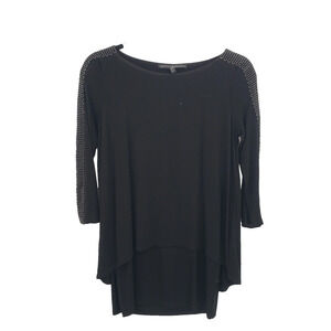 White House Black Market SQ Ball Mesh Chain Knit Top Womens Xs Black Silver NEW